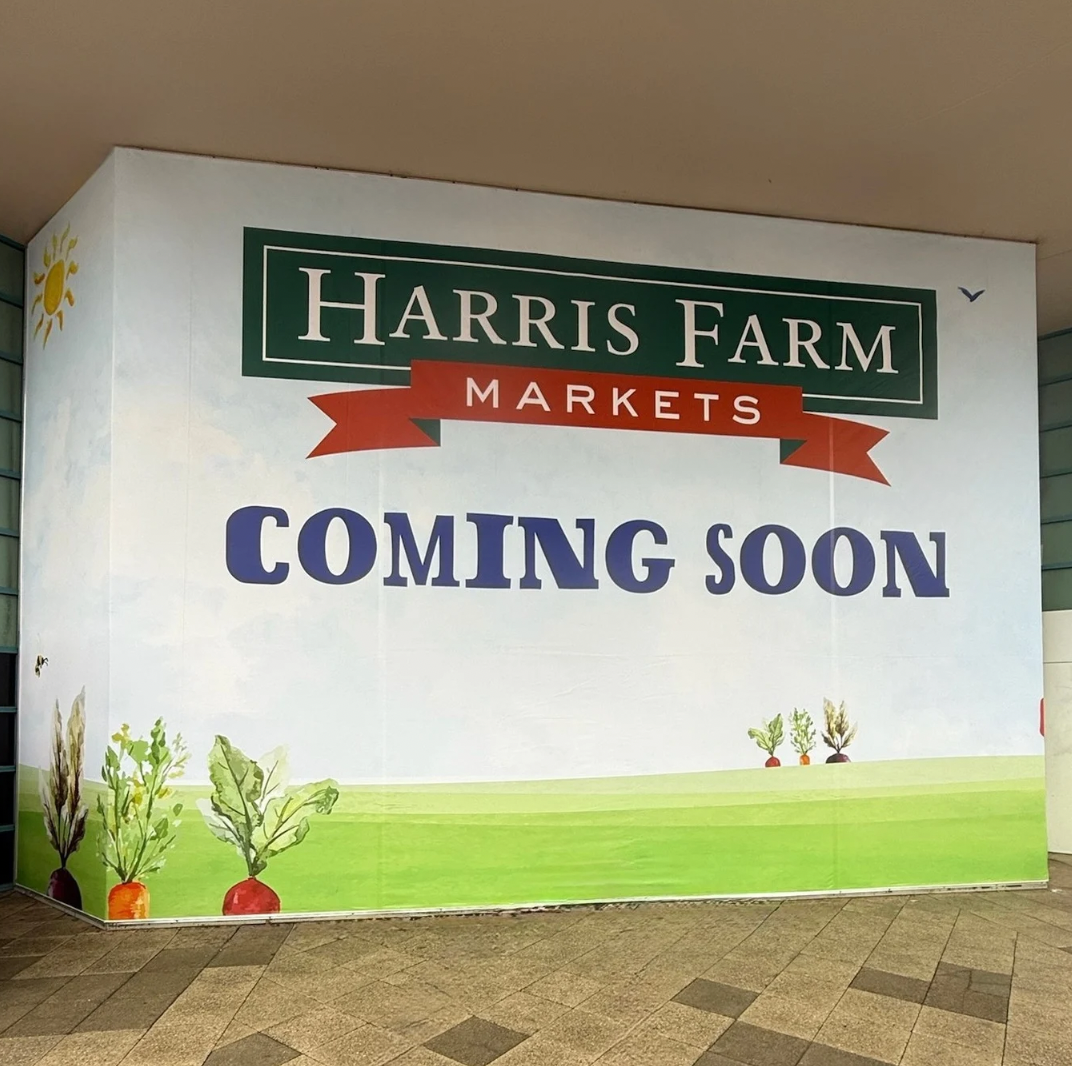 Lewis Media Group installed a large vinyl banner for harris farm markets in miranda.